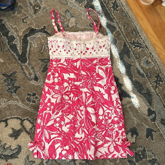 Lilly Pulitzer Hot Pink White Jubilee Lobster Print Crochet Lace Mini Dress - 2 - Picture 2 of 6
